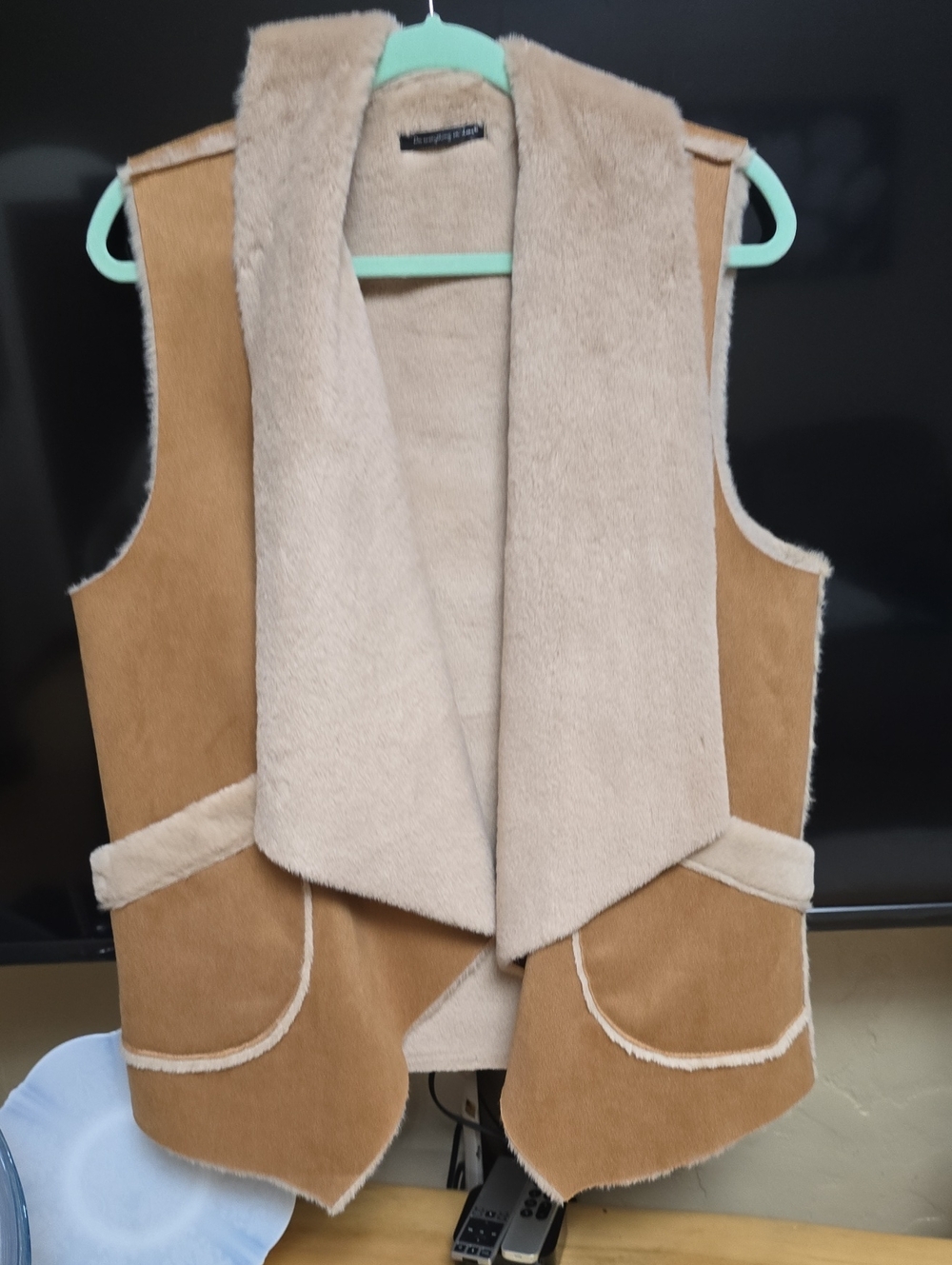 Kids Faux Shearling Vest - Tan/Cream